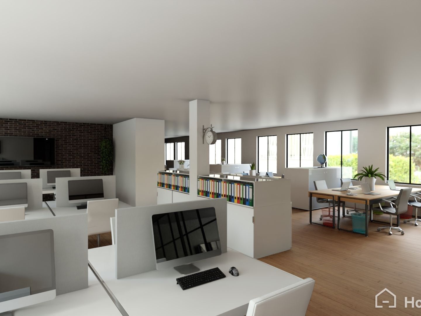 Rendu 3D d’un espace ouvert avec cuisine et coin repas