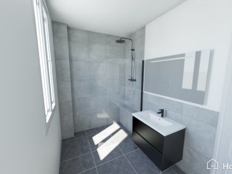 Rendu 3D d’une salle de bain : implantation de la douche et du meuble vasque