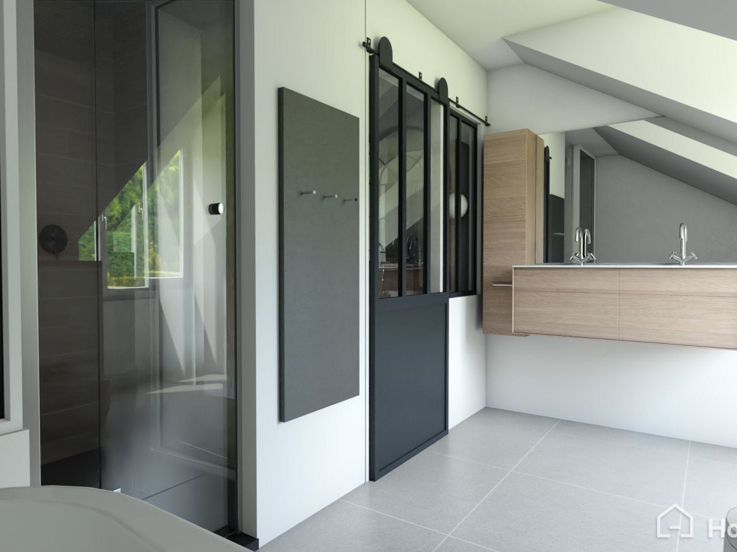 Rendu 3D d’une suite parentale avec salle d’eau attenante